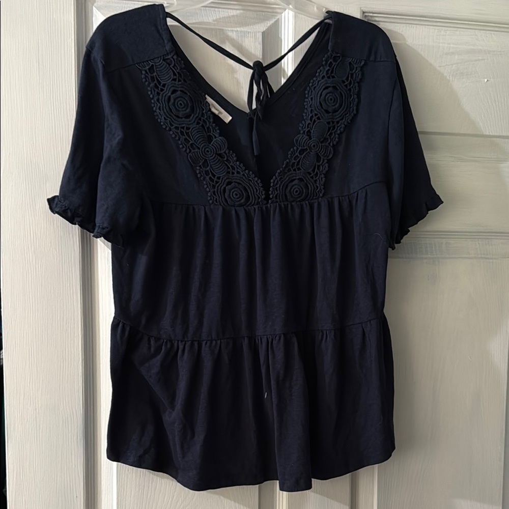 Elegant navy blue Lace Trim Top